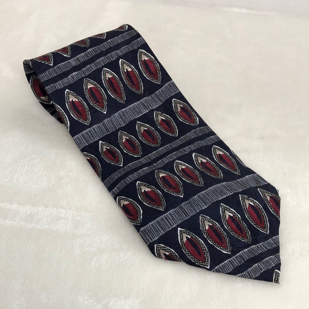 Hand Made in Italy 100% Silk Navy‎ and Red Print Men's Neck Tie Classic Office